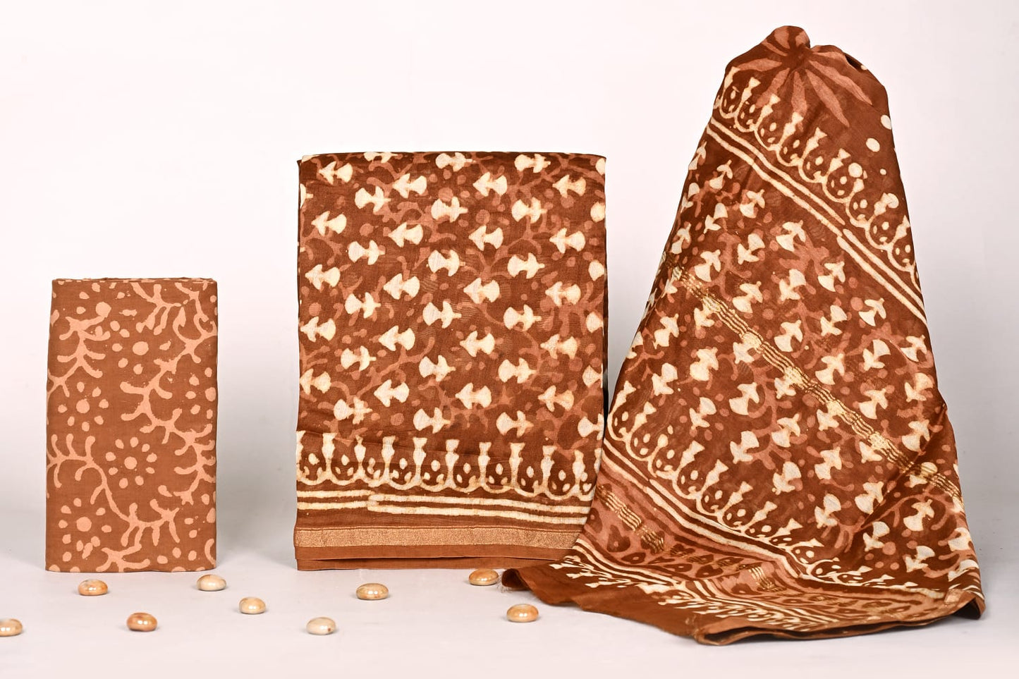 Sanganeri Hand Block Print Chanderi Unstitched Suit Set for Women with Dupatta