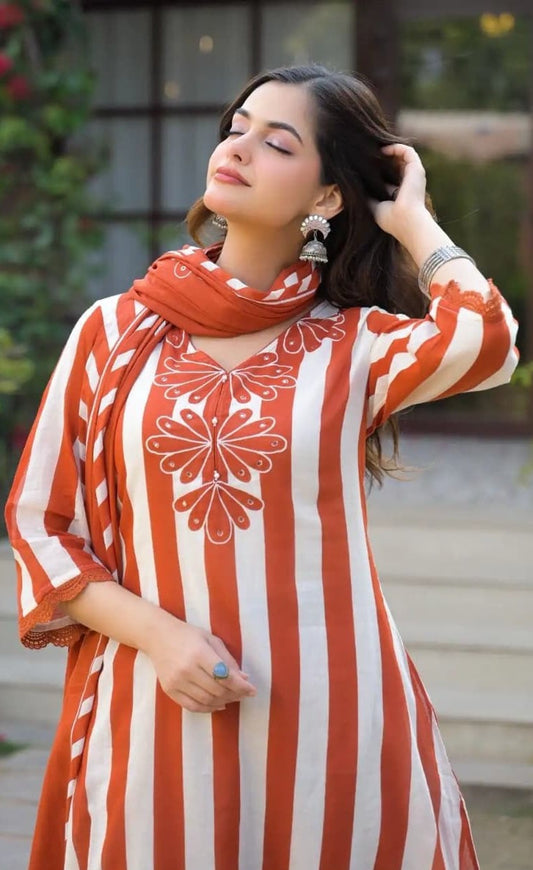 Bagrubazzar Premium Fine Cotton Designer Kurti Pant Dupatta Set