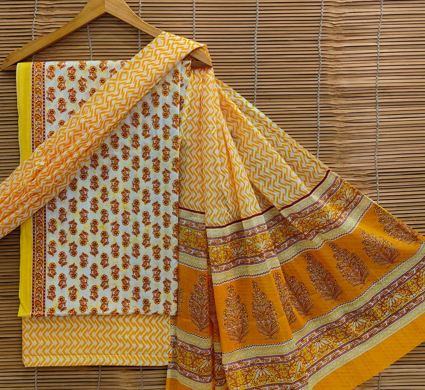 Bagrubazzar Women Hand Block Printed Cotton Unstitched Suit Set with Cotton Dupatta (BBCOTCO68)