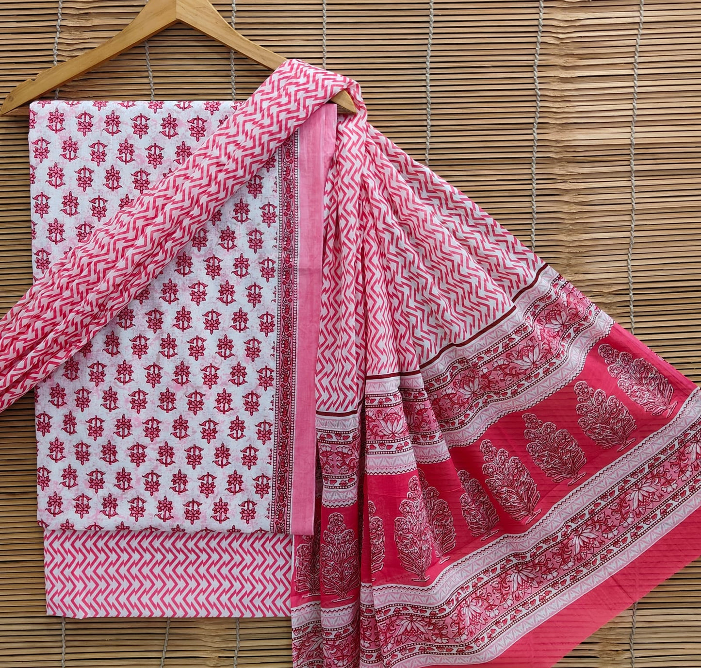 Bagrubazzar Bagru Handblock Print Cotton Suit Set Unstitched with Cotton Dupatta (BBCOTCO37)