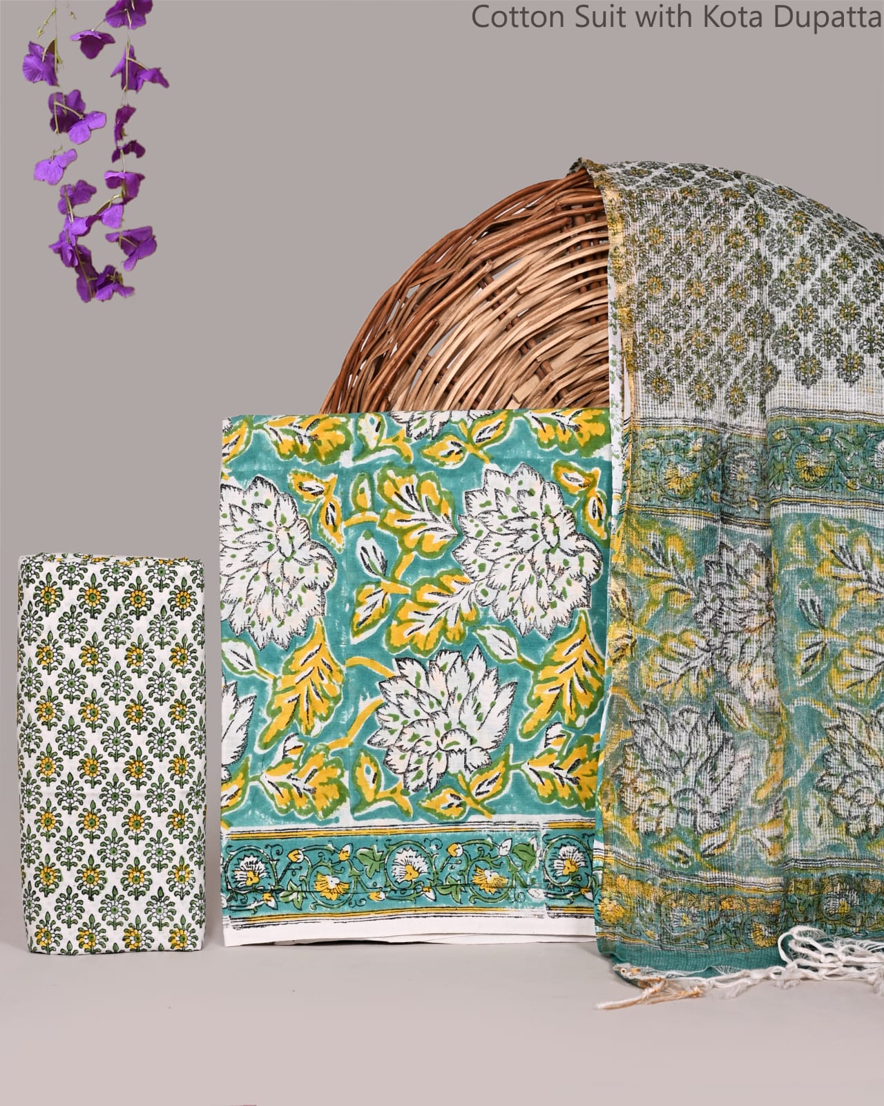Bagrubazzar Traditional Bagru Print Cotton Unstitched Suit Set with Kota Doria Dupatta