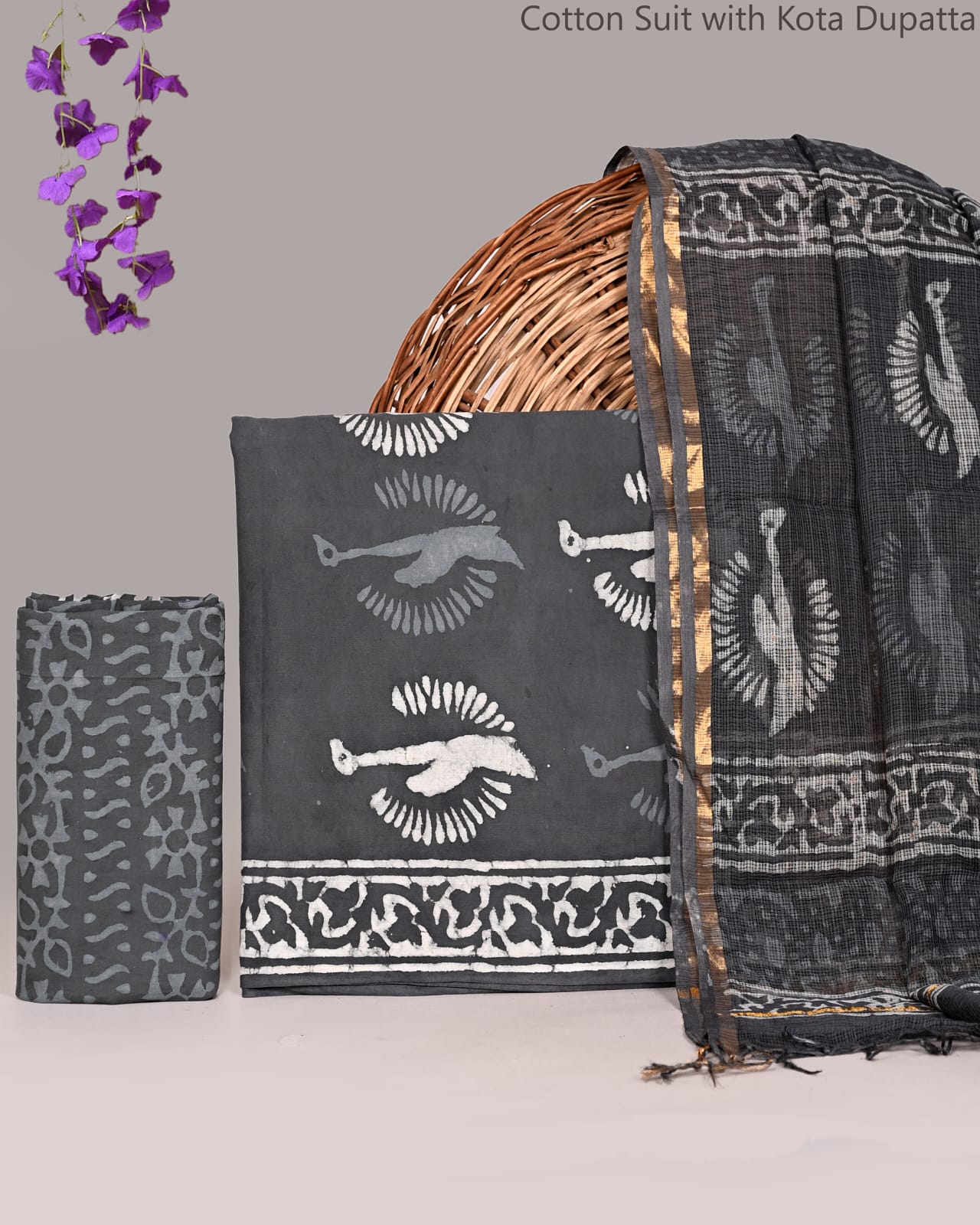 Bagrubazzar Handcrafted Sanganeri Cotton Suit Set with Elegant Kota Doria Dupatta