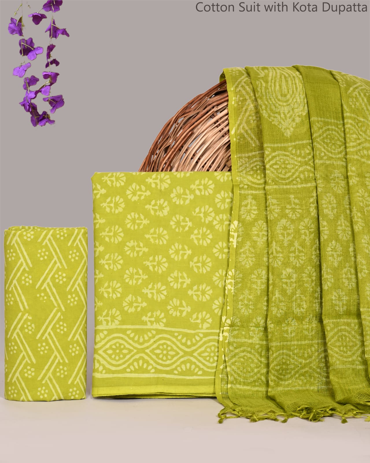 Bagrubazzar Heritage Bagru Handblock Printed Cotton Suit with Kota Doria Dupatta