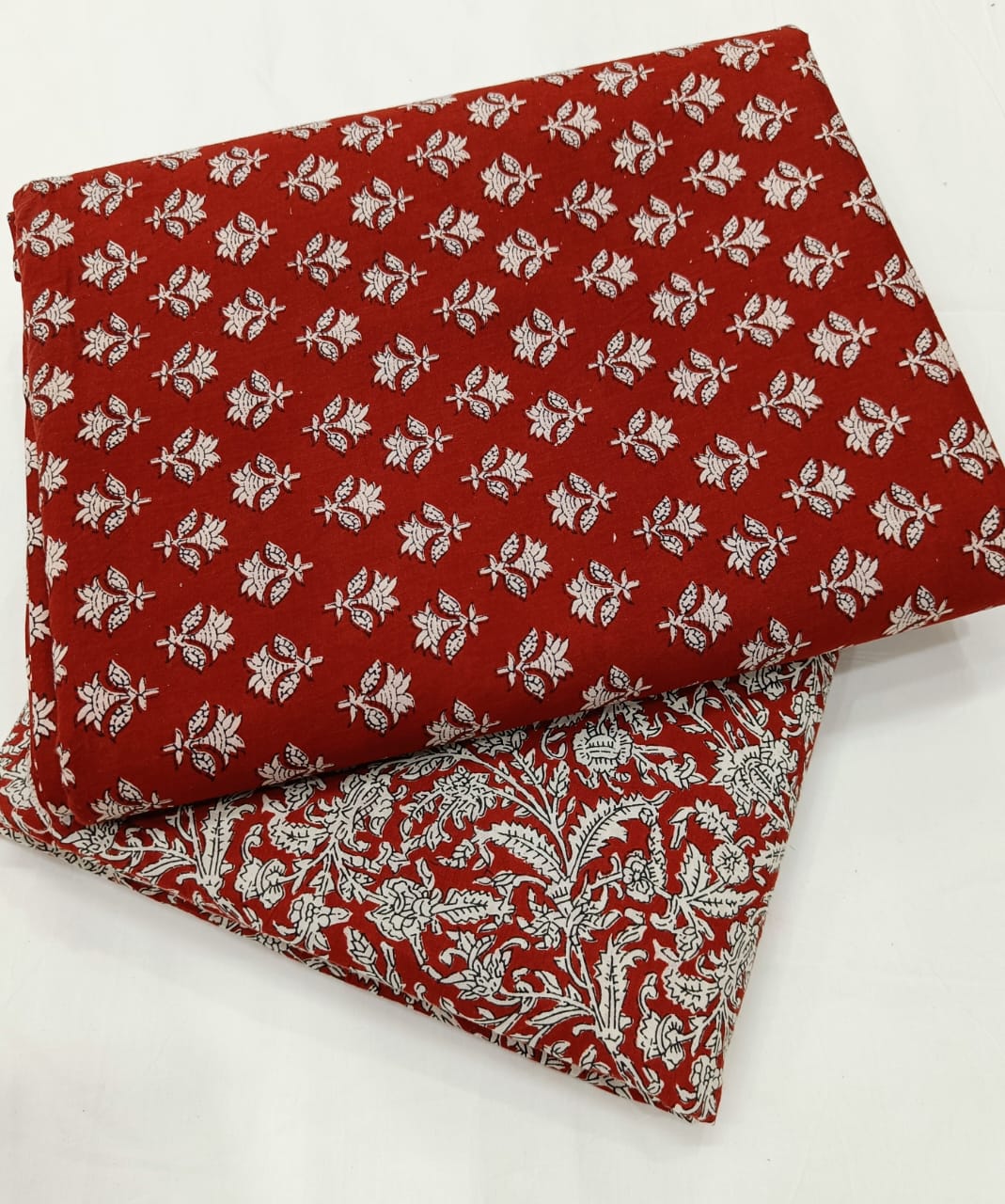 Hanblock-Printed Cotton Unstitched Top Bottom Set by Bagrubazzar