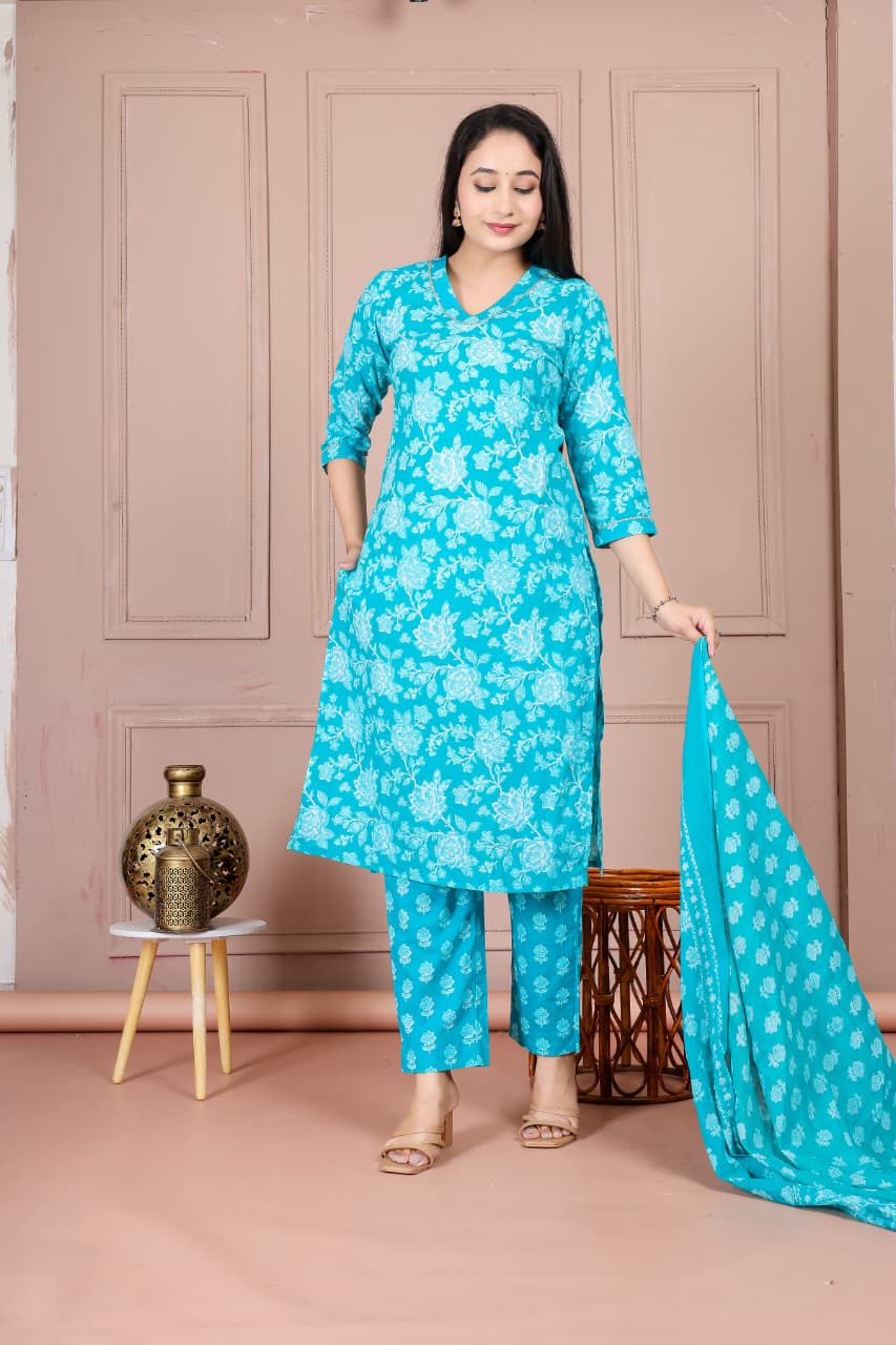 Bagrubazzar Sanganeri Printed Cotton Salwar Suit with Dupatta