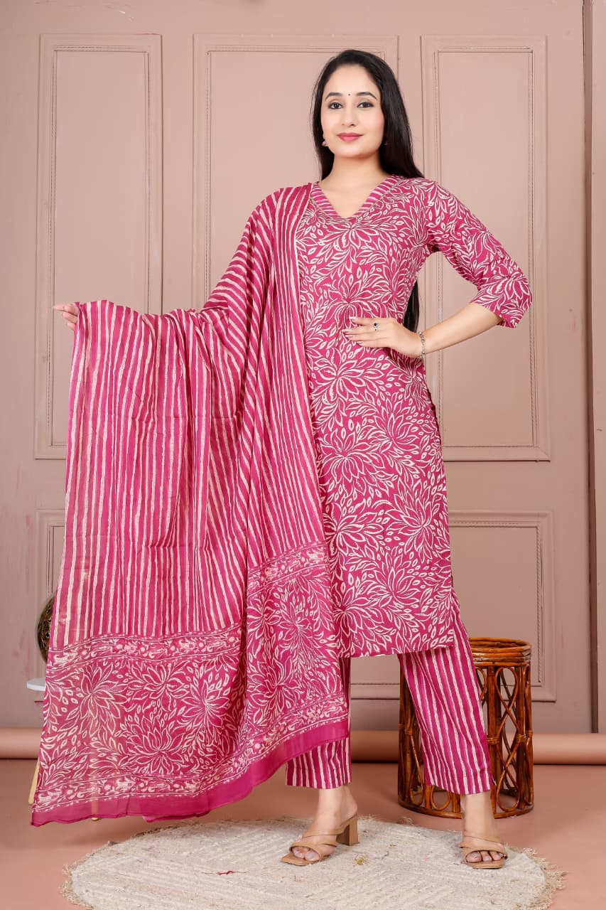 Bagrubazzar Stitched Sanganeri Cotton Suit Set for Women