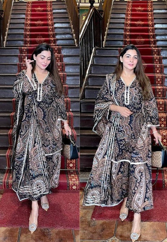 Bagrubazzar Black Paisley Print Cotton Suit Set (BBFJ01)