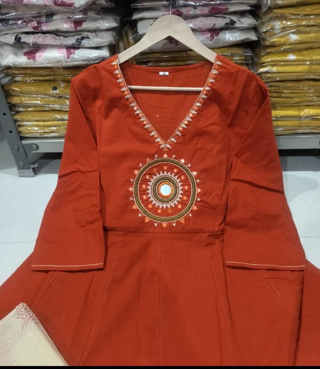 Bagrubazzar Cotton Mirror Work Anarkali Kurta Set with Dupatta & Pant (BBKF17)