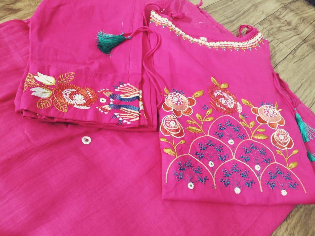 Bagrubazzar Premium Cotton Embroidered Kurti Set for Women โ Sleeveless Festive Wear with Dupatta (BBKF34)