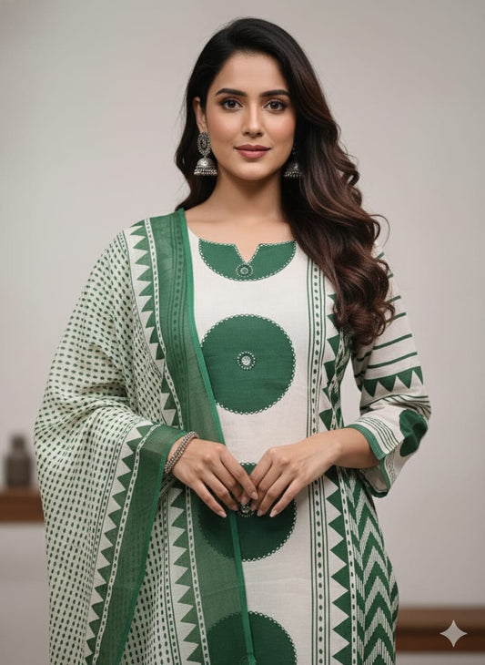 Bagrubazzar Handblock Printed Pure Cotton Kurta with Pants & Dupatta (BBKF37)