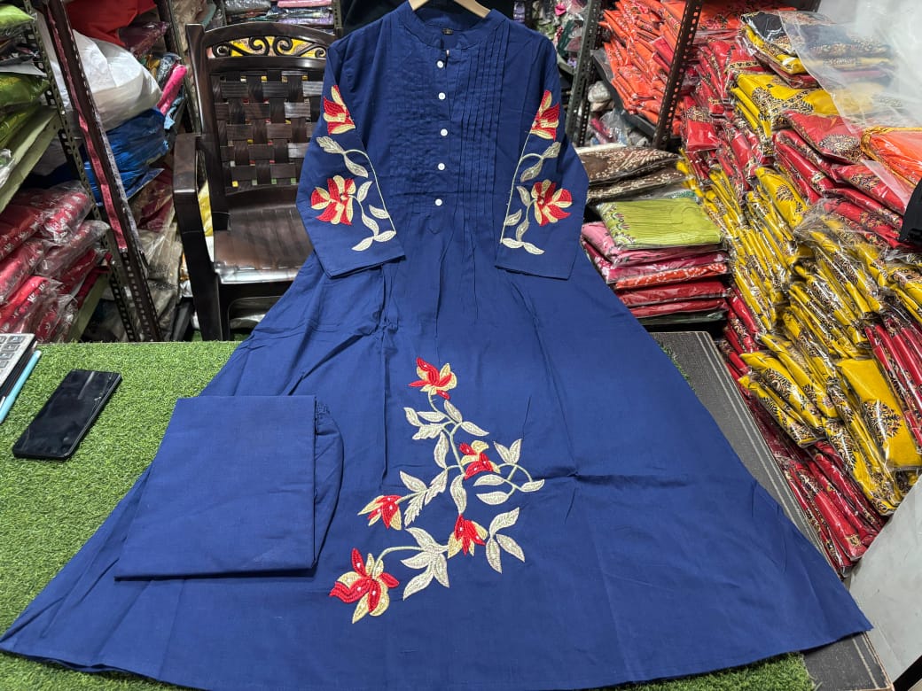 Bagrubazzar Premium Women's Cotton Pintuck Embroidered Kurti Pant Set