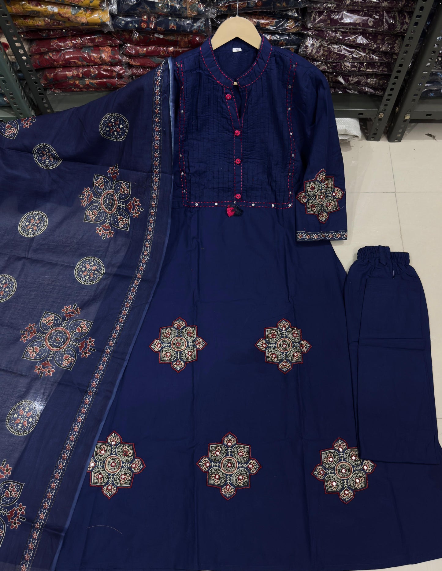 Bagrubazzar Pure Cotton A-Line Kurta Pant & Dupatta Set for Women