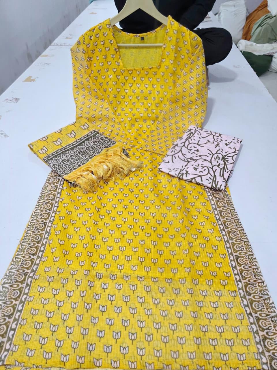 BagruBazzar Premium Kota Doriya Kurti Pant Dupatta Set for Women | Elegant Lightweight Ethnic Suit