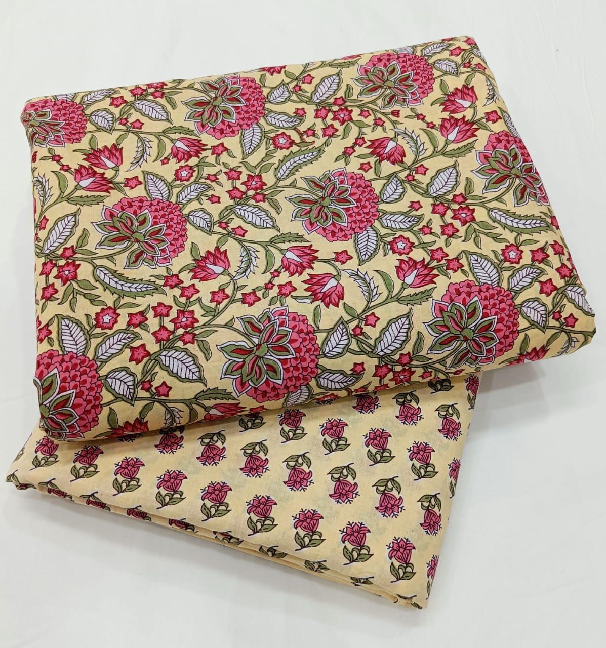 Bagrubazzar Hanblock Peacock Jaipur Print Cotton Top Bottom Set