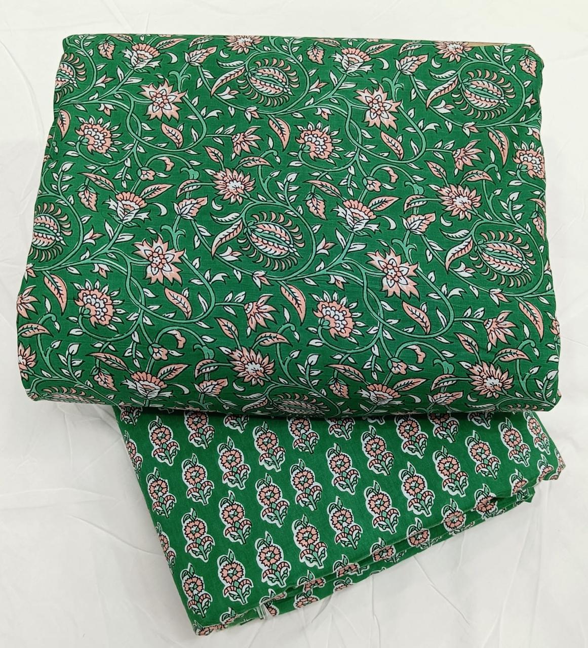 Bagrubazzar Handblock Cotton Unstitched Top Bottom Ensemble
