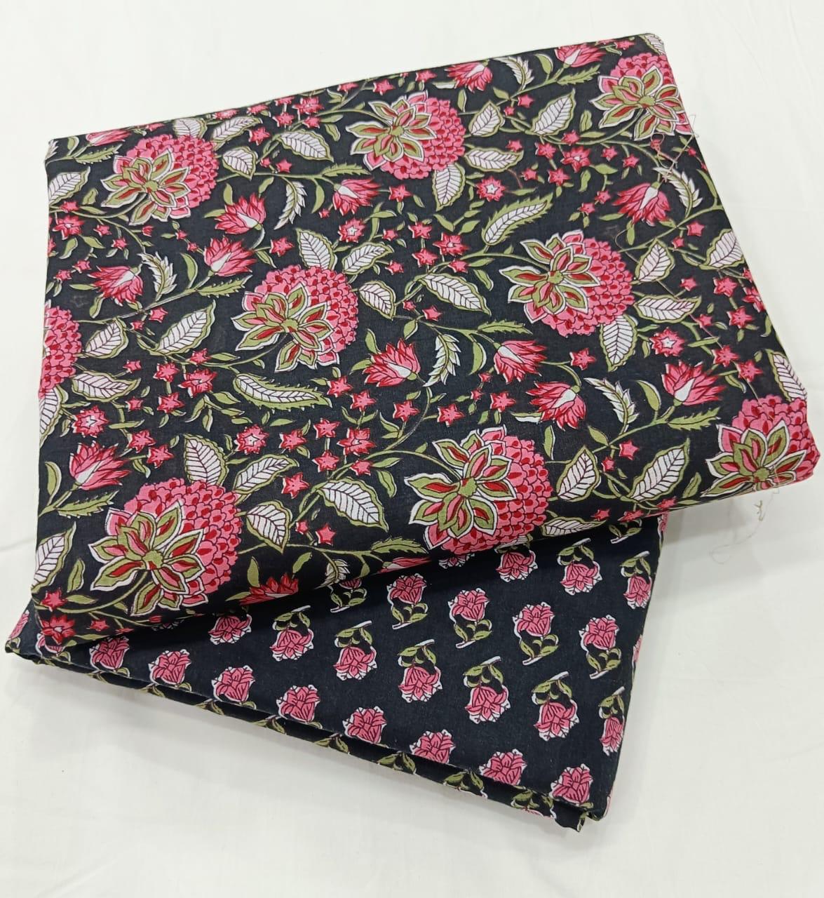 Summer Hanblock Jaipur Block Print Unstitched Cotton Top Bottom Suit Set
