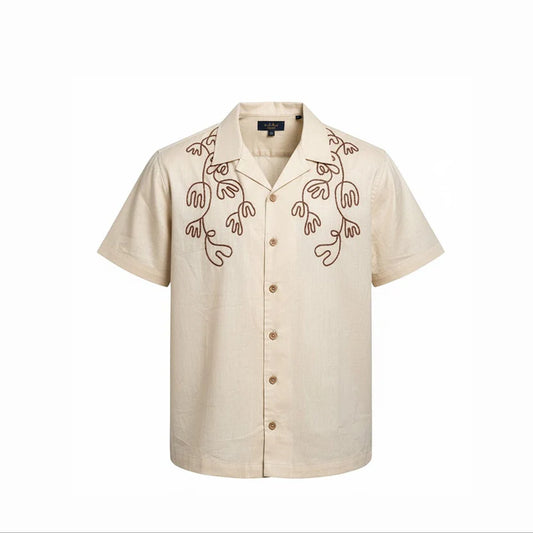 Bagrubazzar Men's Cuban Collar Short Sleeve Shirt With Congo-Inspired Embroidery (BBKL02)