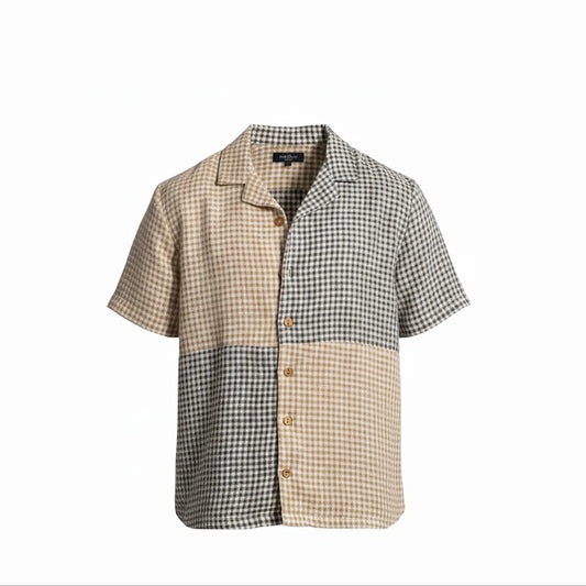 Bagrubazzar Dublin Supreme Patchwork Gingham Short-Sleeve Camp Collar Shirt (BBKL03)