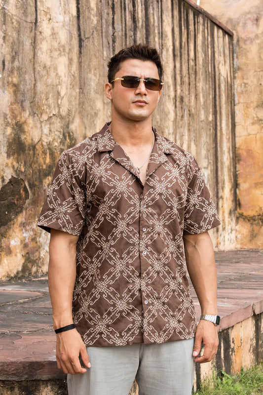 Bagrubazzar Urban Rustic Brown Embroidered Designer Shirt (BBKL01)