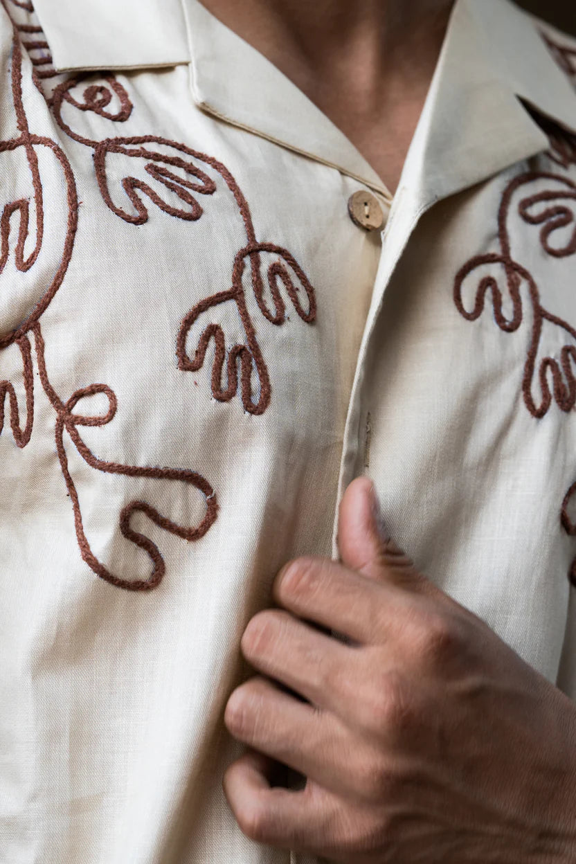 Bagrubazzar Men's Cuban Collar Short Sleeve Shirt With Congo-Inspired Embroidery (BBKL02)
