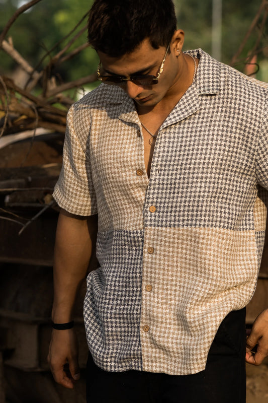 Bagrubazzar Dublin Supreme Patchwork Gingham Short-Sleeve Camp Collar Shirt (BBKL03)