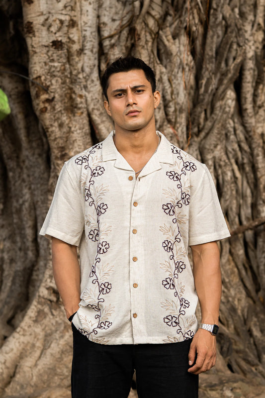 Bagrubazzar Monaco Embroidery Camp Collar Short Sleeve Shirt (BBKL06)