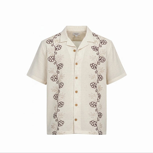 Bagrubazzar Monaco Embroidery Camp Collar Short Sleeve Shirt (BBKL06)