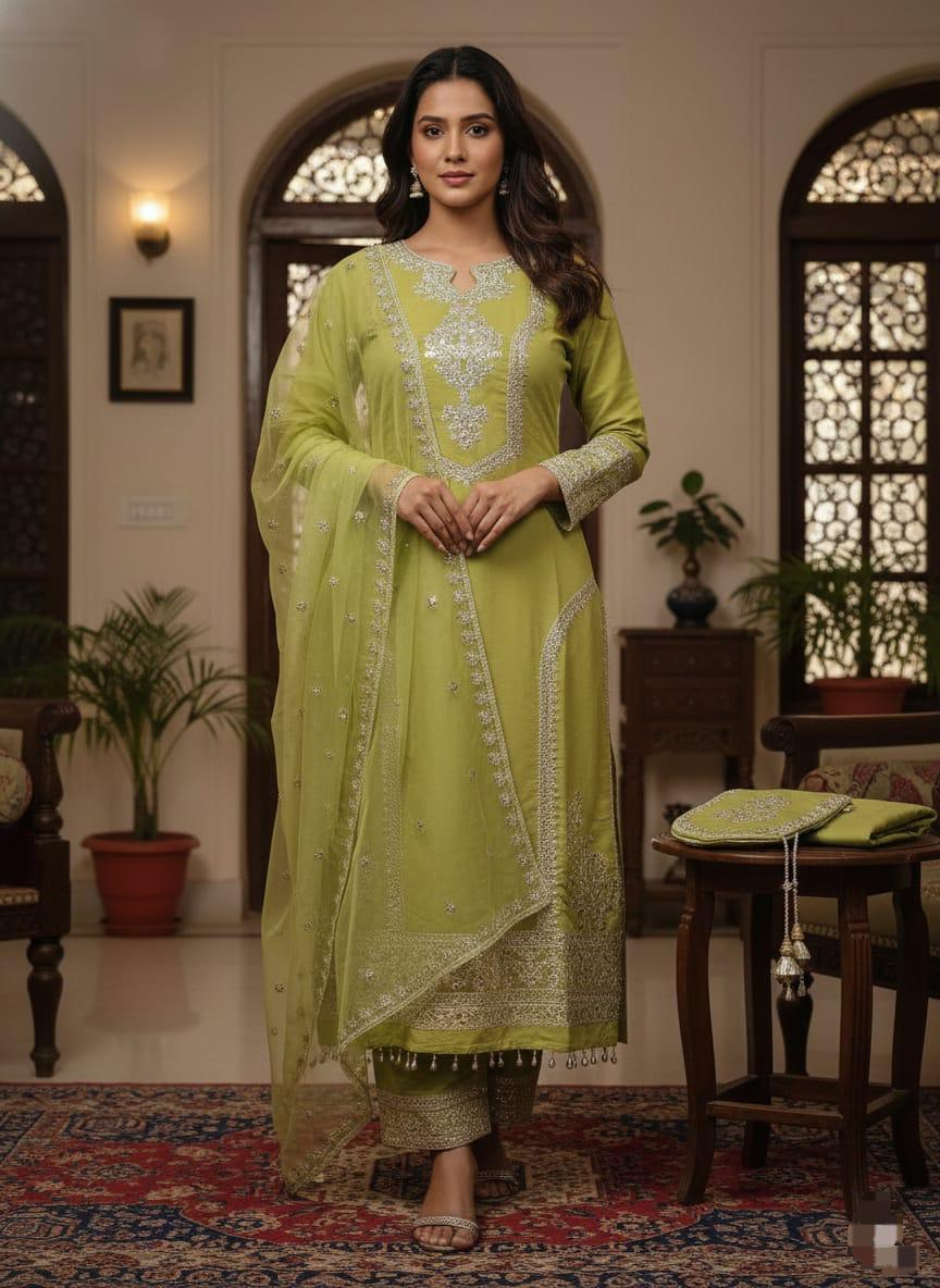 NEW ARIVELLS FESTIVAL HEVAY PURE ROMAN SILK 3 PIECE SET WITH POTALI BAG