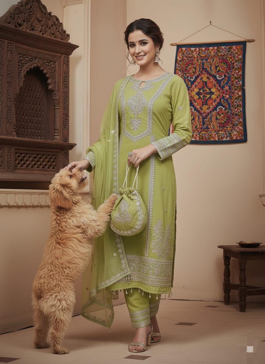 NEW ARIVELLS FESTIVAL HEVAY PURE ROMAN SILK 3 PIECE SET WITH POTALI BAG