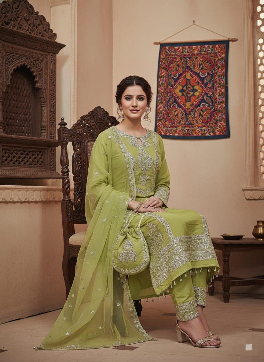 NEW ARIVELLS FESTIVAL HEVAY PURE ROMAN SILK 3 PIECE SET WITH POTALI BAG