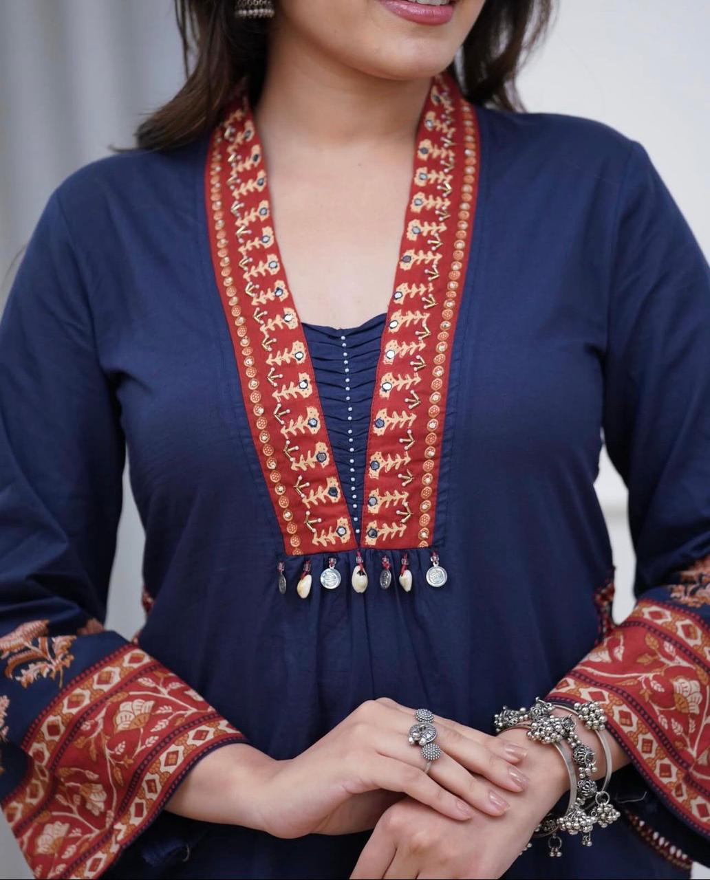 Women’s Pure Cotton Kurti Pant Set with Soft Malmal Dupatta – Comfortable Ethnic Wear
