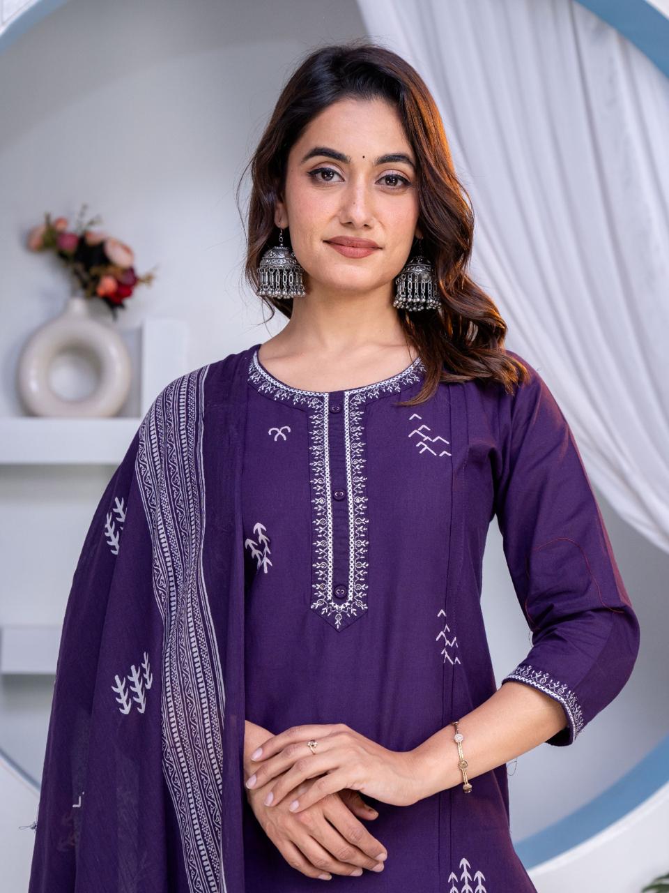 Pure Cotton Ethnic Kurta Set with Pant & Dupatta for Women