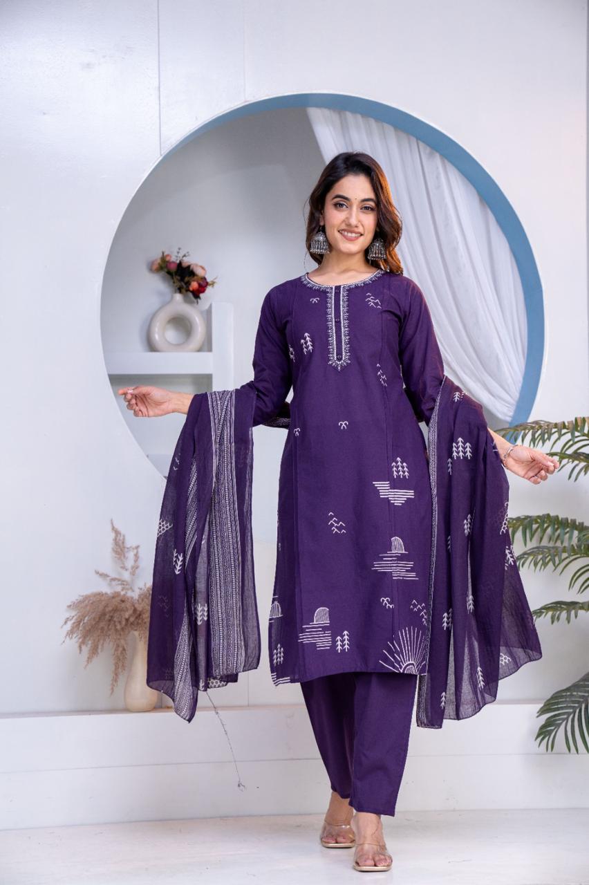Pure Cotton Ethnic Kurta Set with Pant & Dupatta for Women