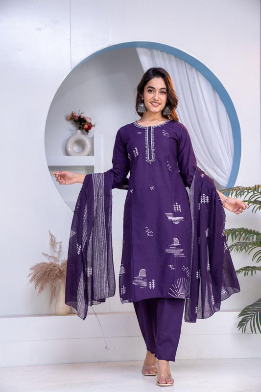 Pure Cotton Ethnic Kurta Set with Pant & Dupatta for Women