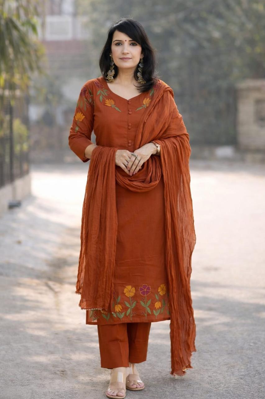 Bagrubazzar Women’s Embroidered Cotton Three-Piece Salwar Suit with Matching Dupatta – Ethnic Wear