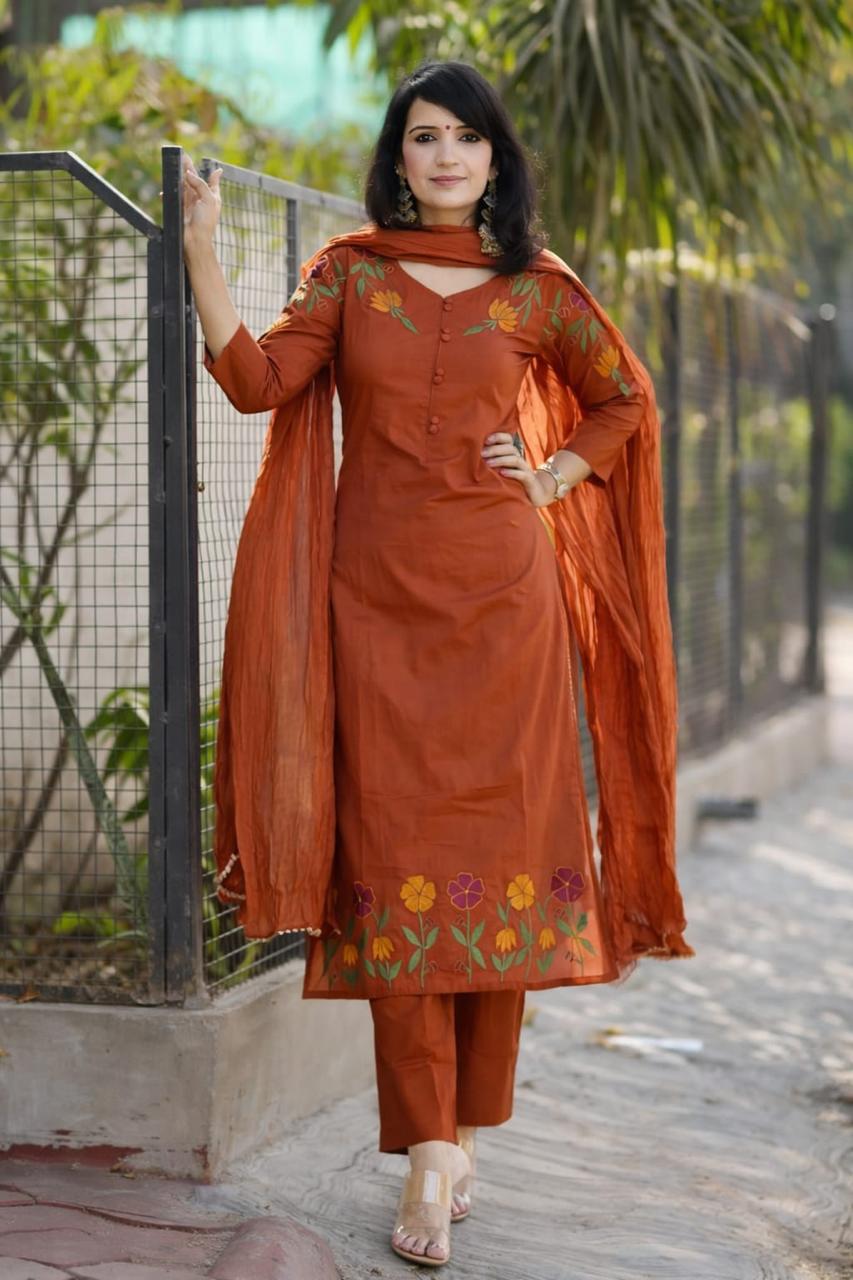 Bagrubazzar Women’s Embroidered Cotton Three-Piece Salwar Suit with Matching Dupatta – Ethnic Wear