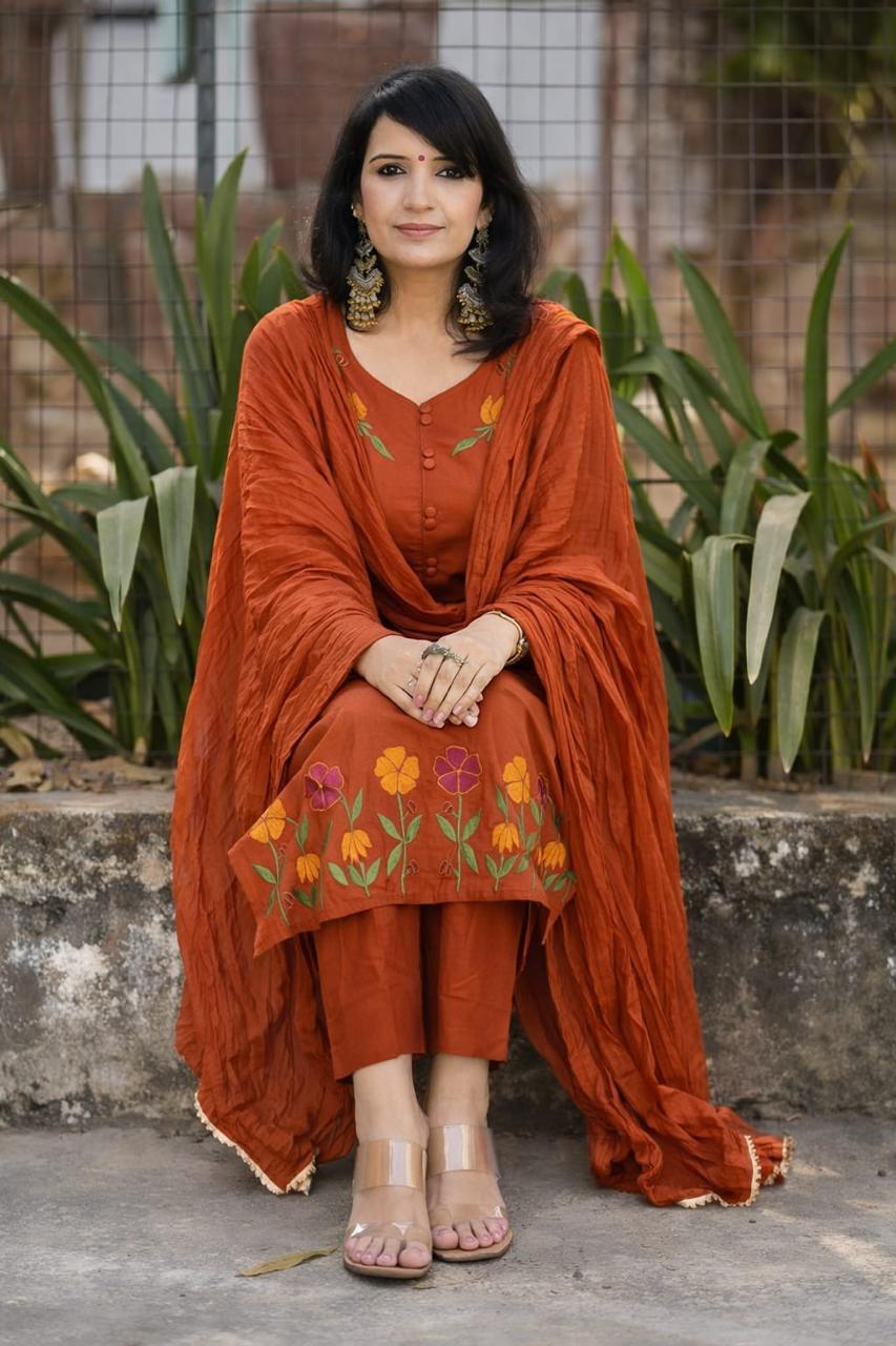 Bagrubazzar Women’s Embroidered Cotton Three-Piece Salwar Suit with Matching Dupatta – Ethnic Wear