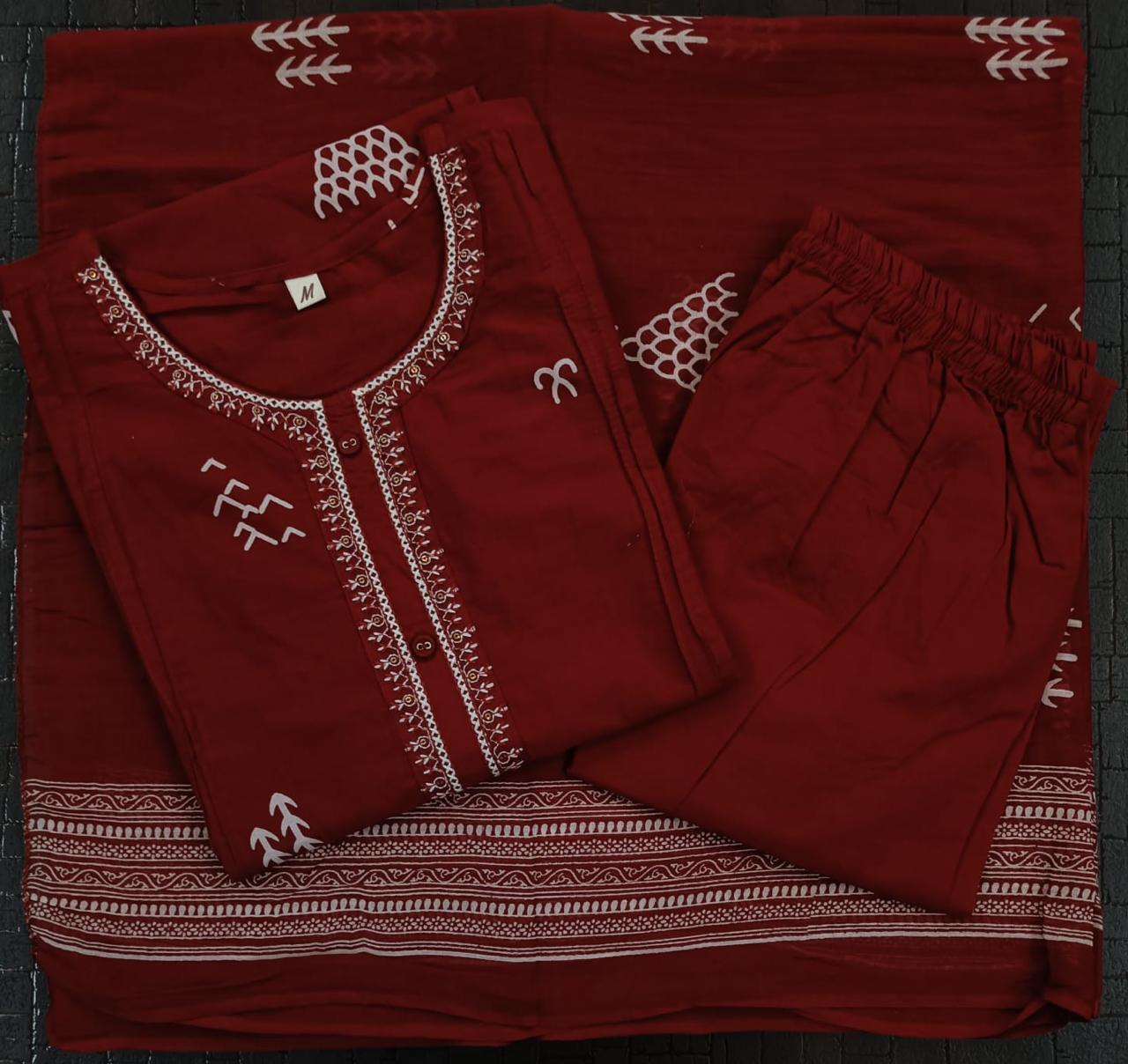 Bagrubazzar Stylish Cotton Kurta Set – Kurta, Pants & Dupatta Combo