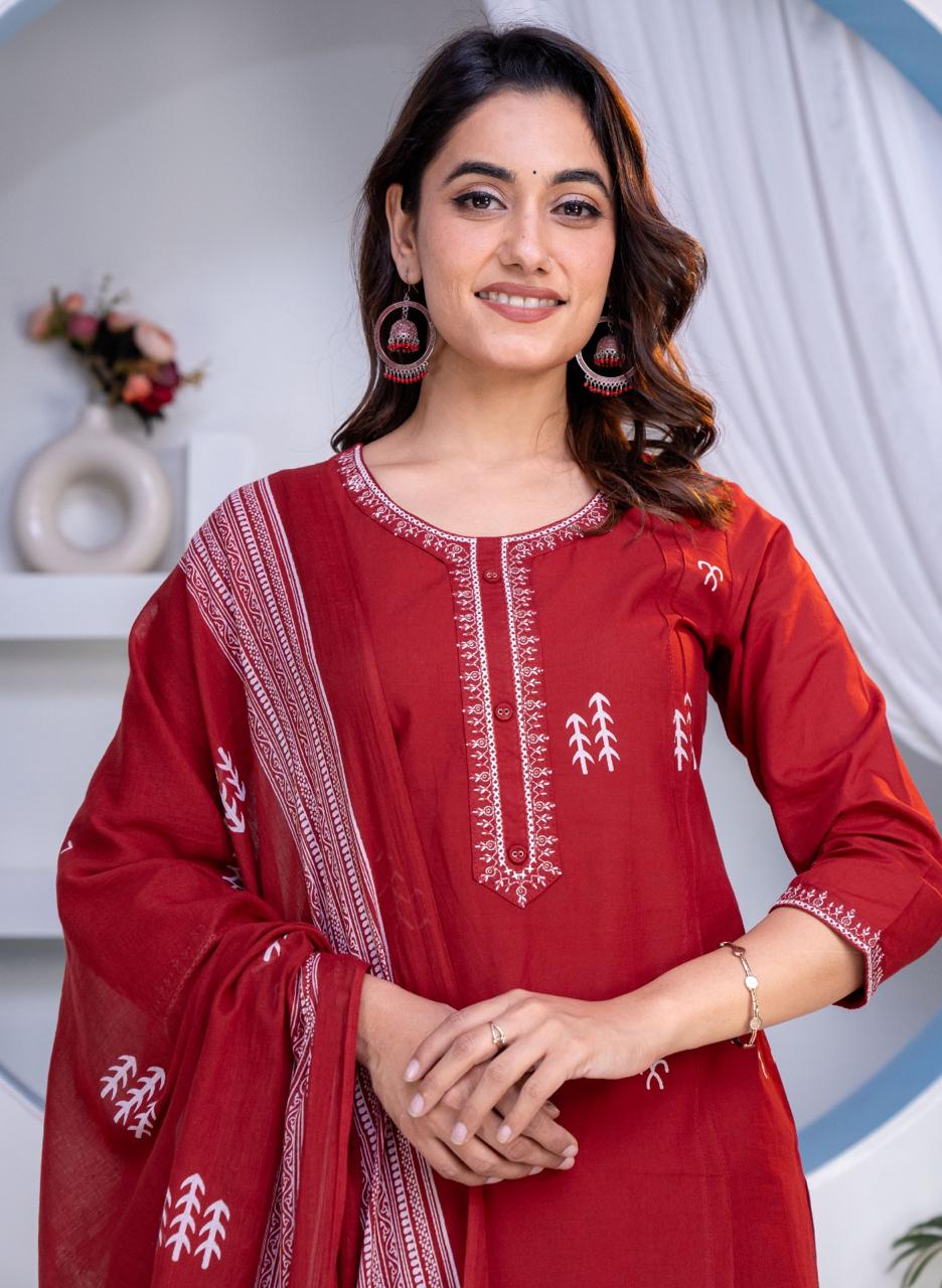 Bagrubazzar Stylish Cotton Kurta Set – Kurta, Pants & Dupatta Combo