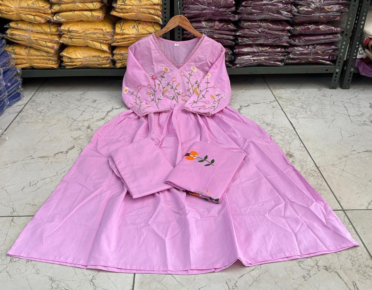 Premium Cotton Strength Kurta Set for Women with Embroidered Neck Design & Pants
