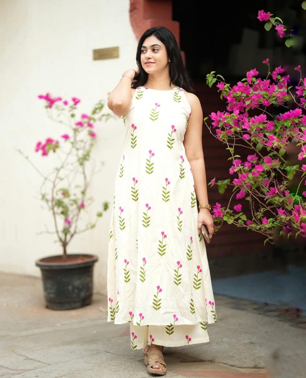 Bagrubazzar Premium Floral Fine cotton kurti Palazza set
