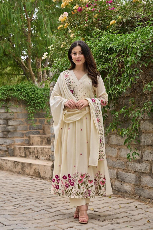 Bagrubazzar Premium Pure Cotton Anarkali Suit Set with Adda Work & Embroidered Dupatta