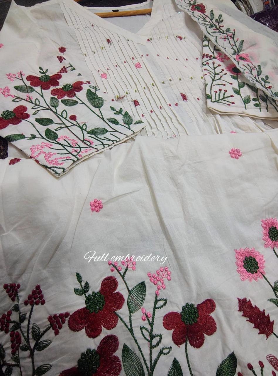 Bagrubazzar Premium Pure Cotton Anarkali Suit Set with Adda Work & Embroidered Dupatta