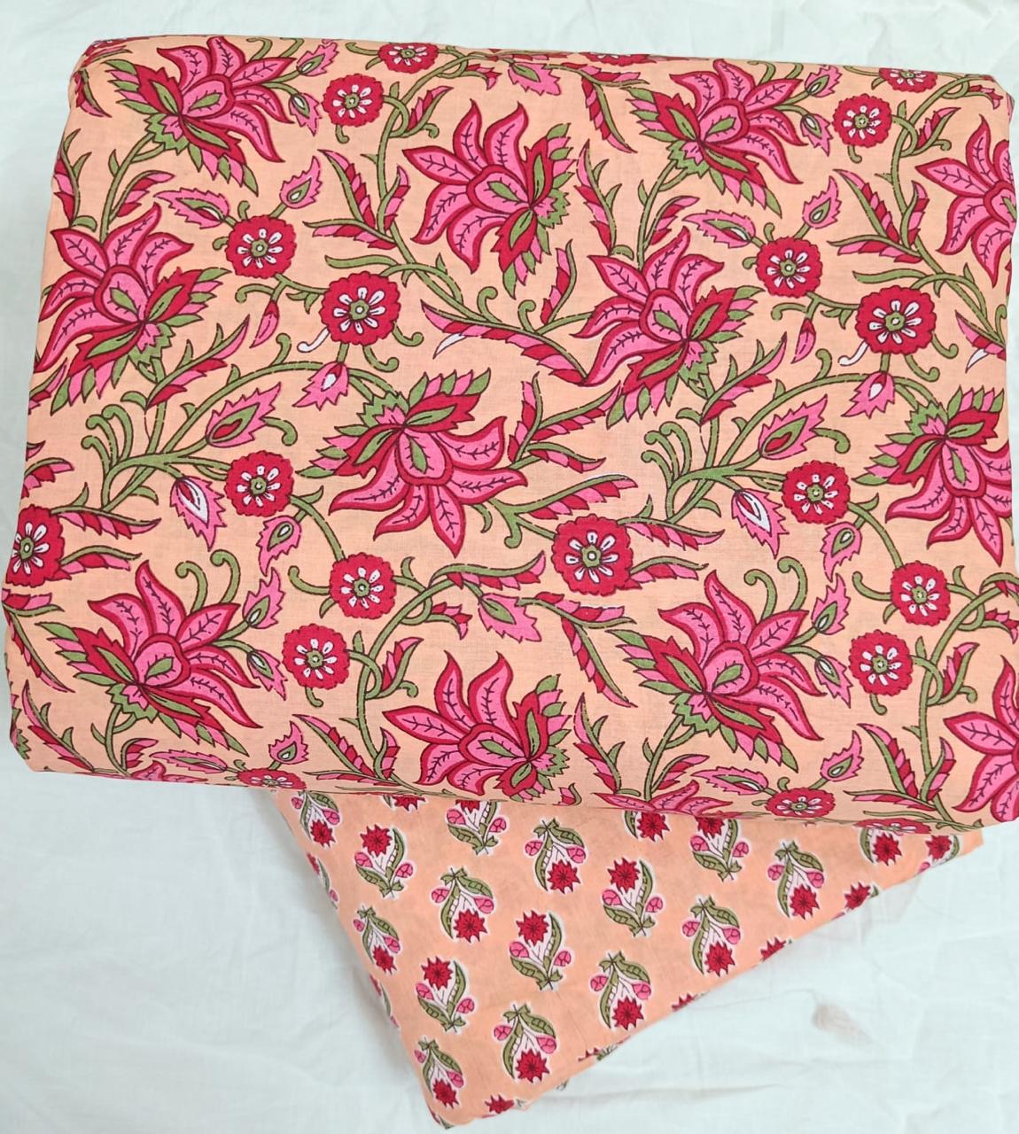 Bagrubazzar Handblock Sanganeri Print Cotton Top Bottom Unstitched Suit Set