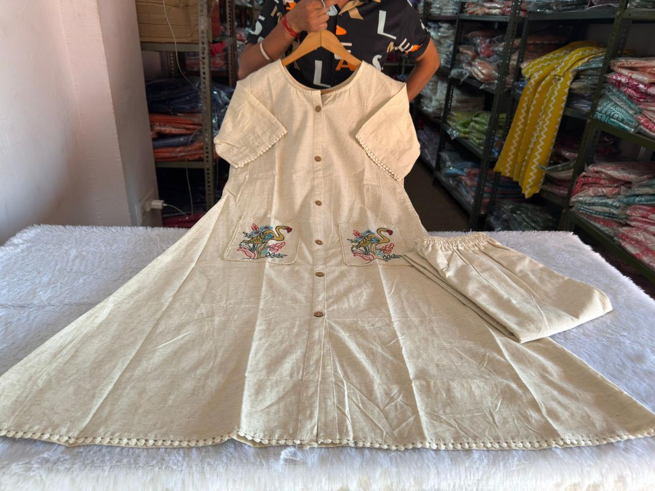 Women’s Pure Cotton A-Line Kurta Set | Front Slit Kurta with Cotton Pant