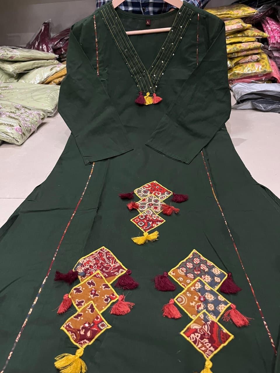 Bagrubazzar Women Pure Cotton Kurti Pant Set with Cotton Dupatta – Handwork Neck Ethnic Suit