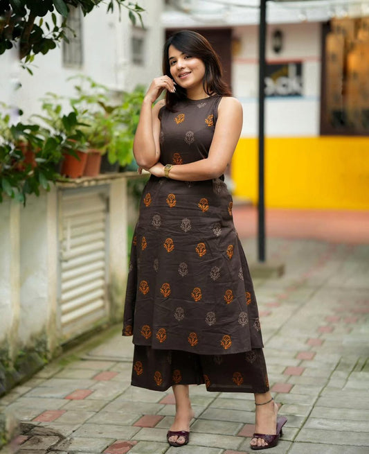 Women’s Office Wear Printed Kurta Palazzo Set | Elegant Ethnic Kurti Set