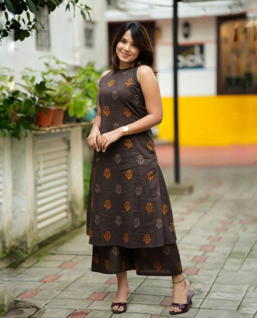 Women’s Office Wear Printed Kurta Palazzo Set | Elegant Ethnic Kurti Set