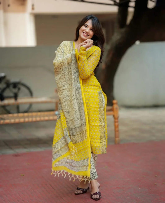 BagruBazzar Premium Kota Doriya Kurti Pant Dupatta Set for Women | Elegant Lightweight Ethnic Suit