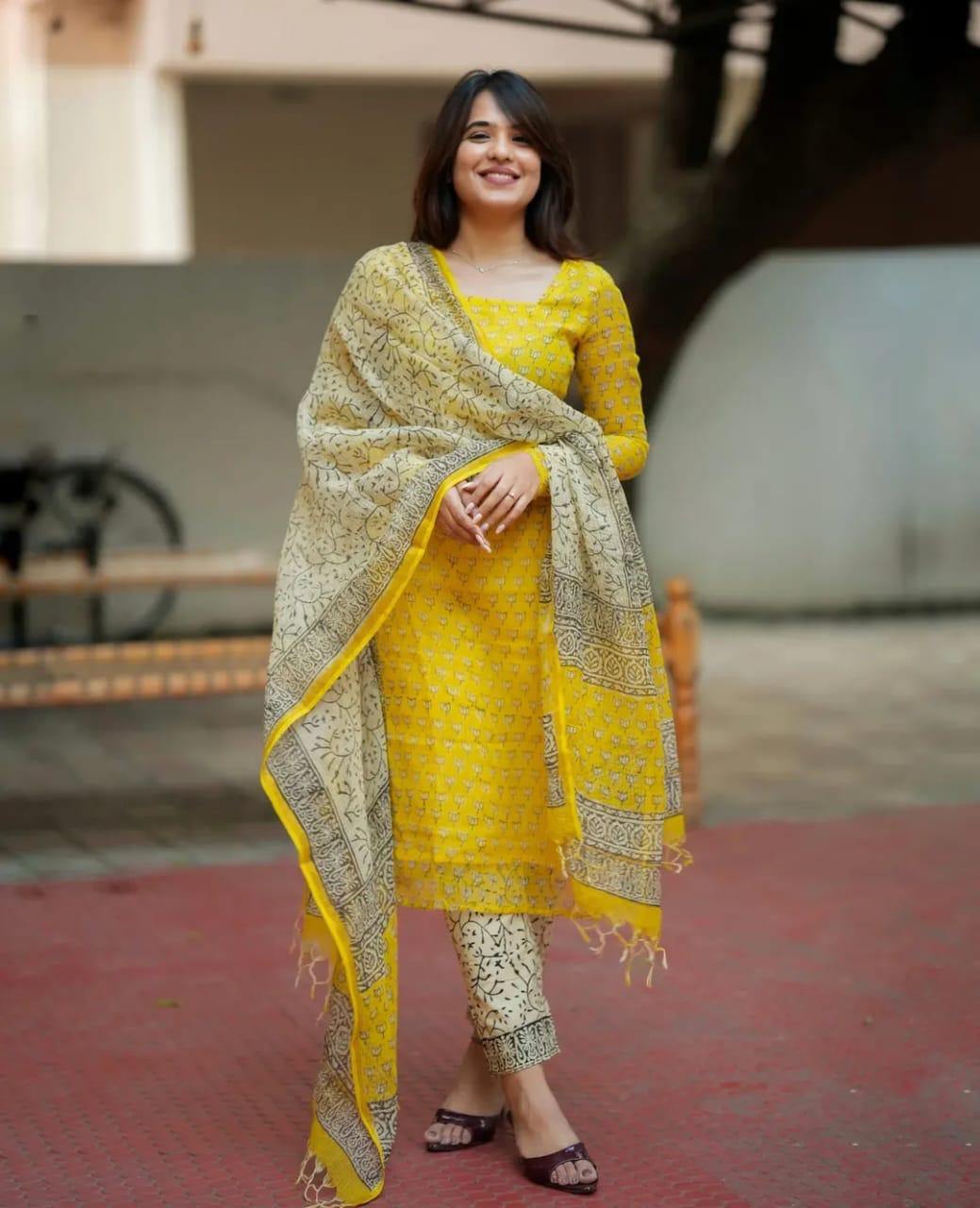 BagruBazzar Premium Kota Doriya Kurti Pant Dupatta Set for Women | Elegant Lightweight Ethnic Suit